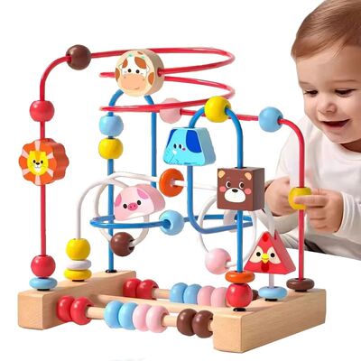 Montessori Baby Toys Wooden Roller Coaster Bead Maze Abacus