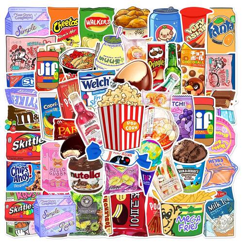 10/30/50/100pcs Snack Packaging Funny Cartoon Stickers Water