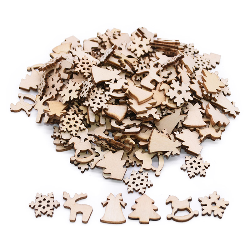 100Pcs Christmas Wooden Pendants Ornaments DIY Wood Crafts X