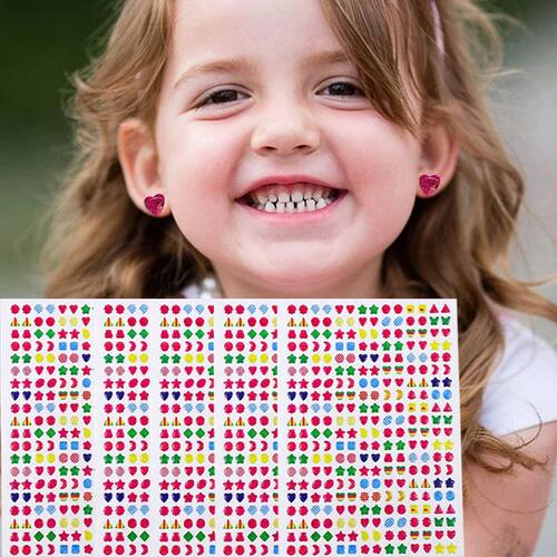 Kids Sticky Earrings 3D Gems Stickers Glitter Crystal Sticke