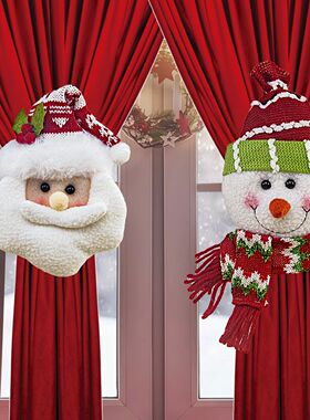 1/2pc Festive Santa Snowman Curtain Clips Retro Plaid Christ