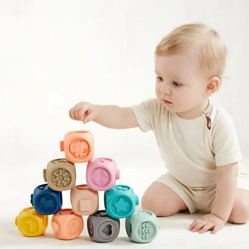 Montessori Baby Toy Todder Squeeze Stacker Cube Blocks Toy C