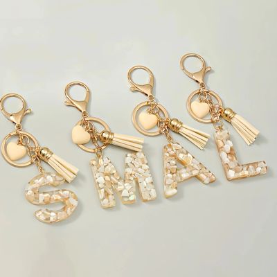 Cream-coloured 26 Initials Keychain Cute Heart Tassel Pendan