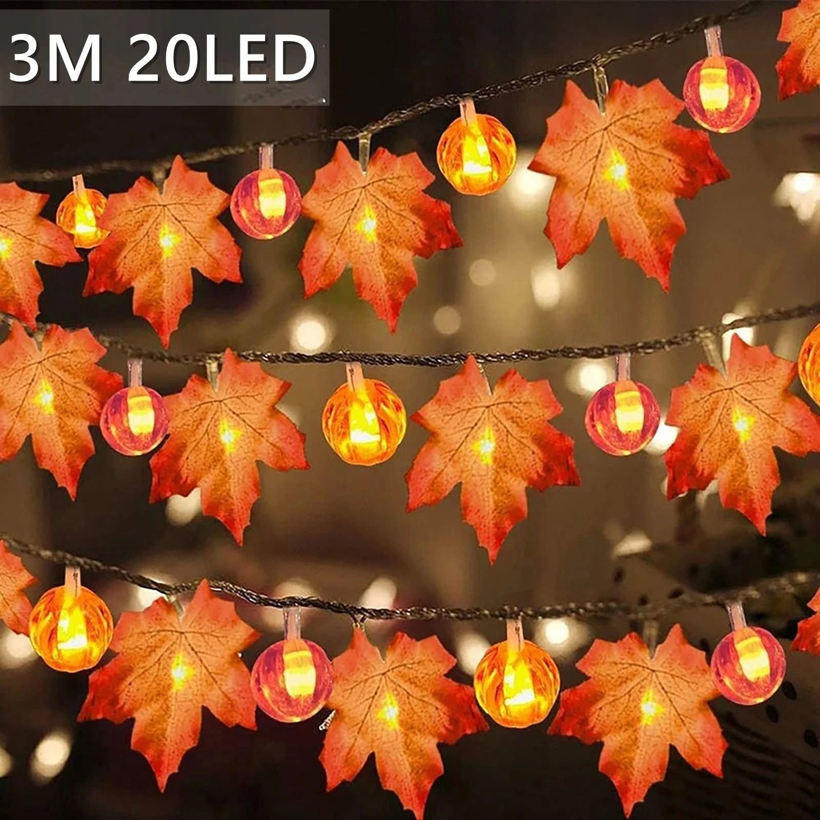 20 LED Pumpkin Maple Leaf String Lights Garland Led Fairy Li