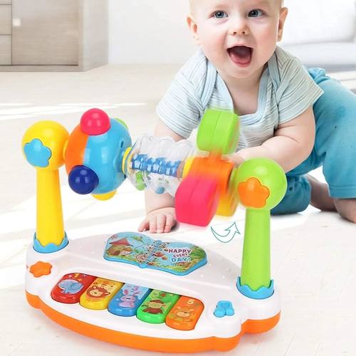 Baby Piano Toys Kids Rotating Music Keyboard Light Sound, Mu