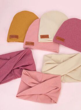 2Pcs/Set Baby Girls Turban Hats Scarf Infant Leather Label S