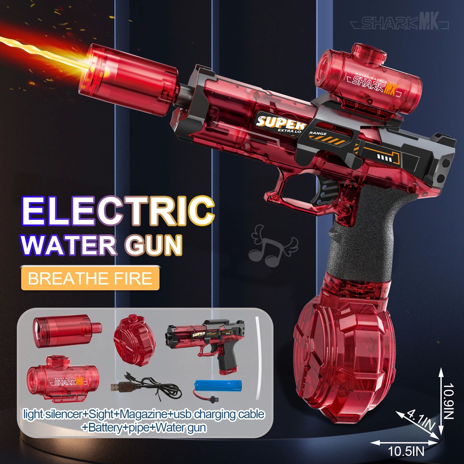 New Electric Water Gun With light Sprays Flame Effect Contin