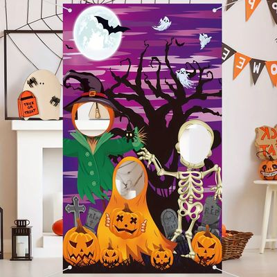 1pcs Halloween Fun Photo Background Cloth Pumpkin Skeleton W