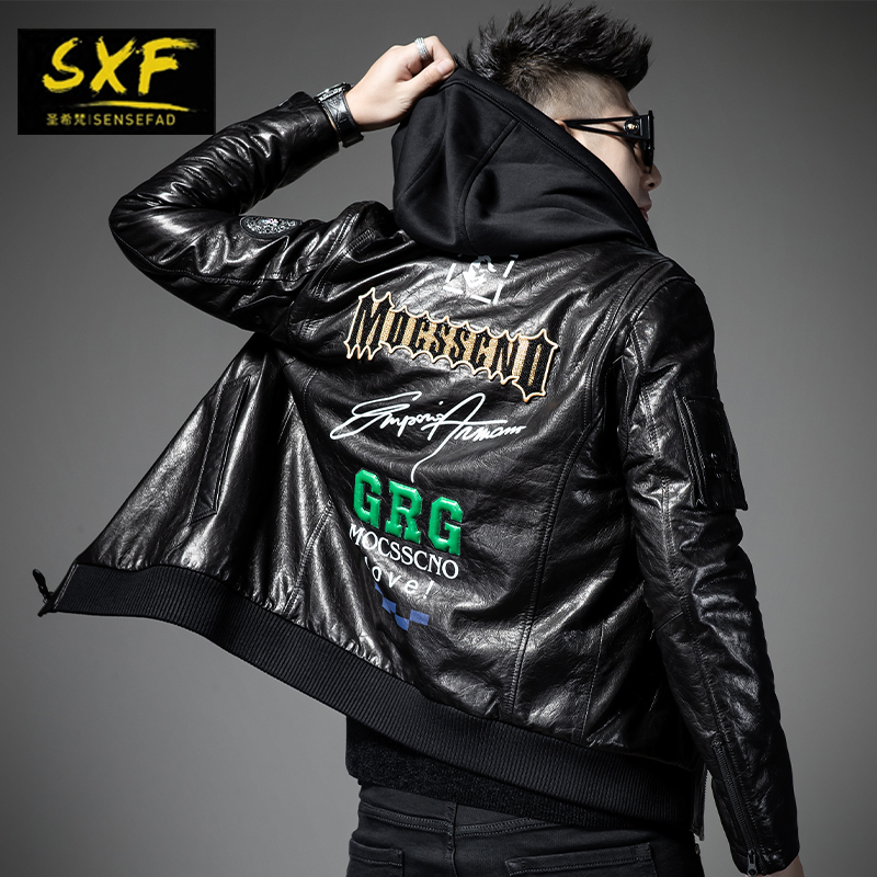 圣希梵皮衣sxf夹棉加厚连帽刺绣