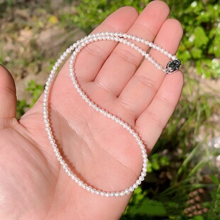 天然淡水珍珠小米珠3mm元 宝扣40cm项链高颜值简约柔美气质项链