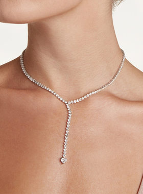满钻长流苏项链夏季爆款奢华百搭爱心水钻颈链 潮流饰品necklace