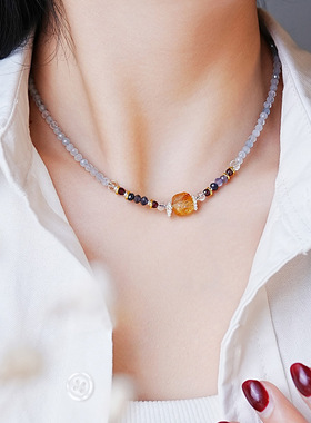 海蓝宝石多巴胺项链轻奢锁骨链