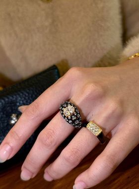 中古宽面黑色戒指轻奢指高级感