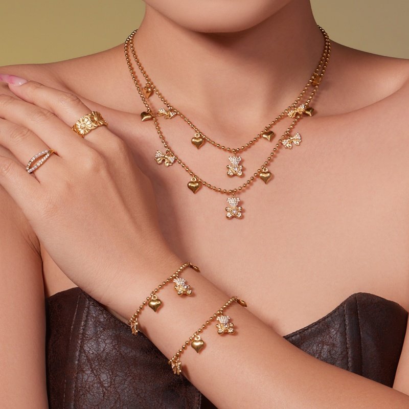 满钻小熊高级感手脚链耳环项链