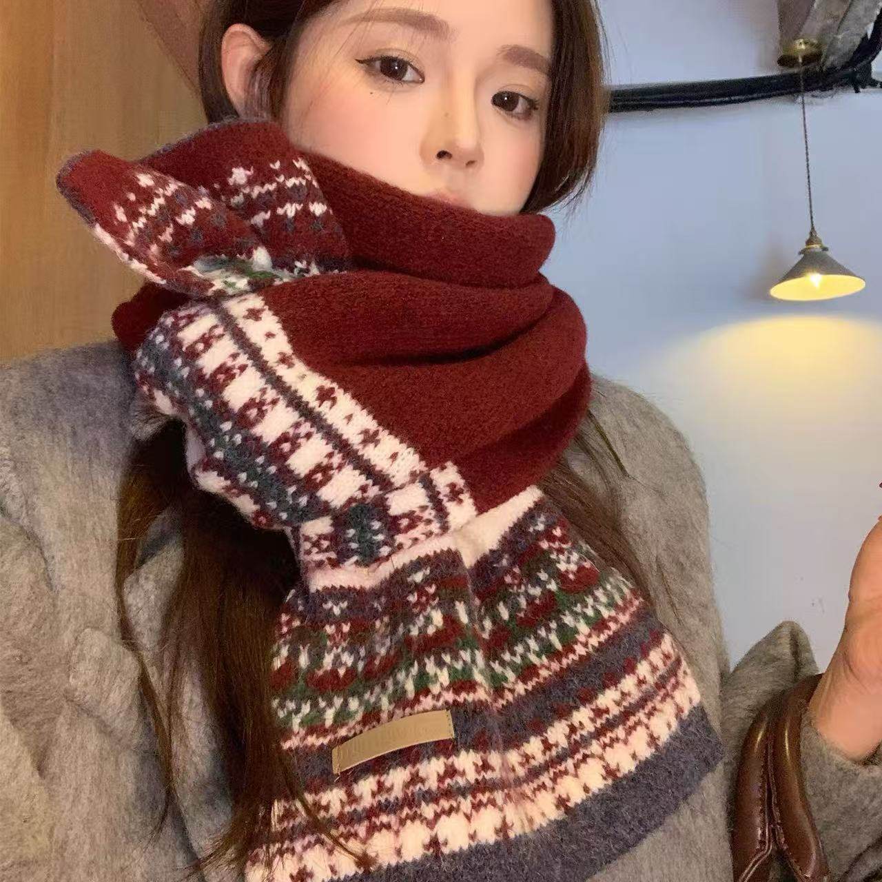 CDLM陈大刘芒 软糯酒红色毛绒针织围巾费尔岛厚防寒护颈围脖学生,服饰配件/皮带/帽子/围巾,帽子,淘宝优惠券,粉丝福利购,淘宝优惠卷