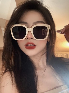 CDLM陈大刘芒 太阳镜韩版潮墨镜米白色方框Jennie同款大脸欧美