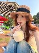 CDLM陈大刘芒 随意捏造型 不挑搭配草帽蝴蝶结大帽檐防晒百搭