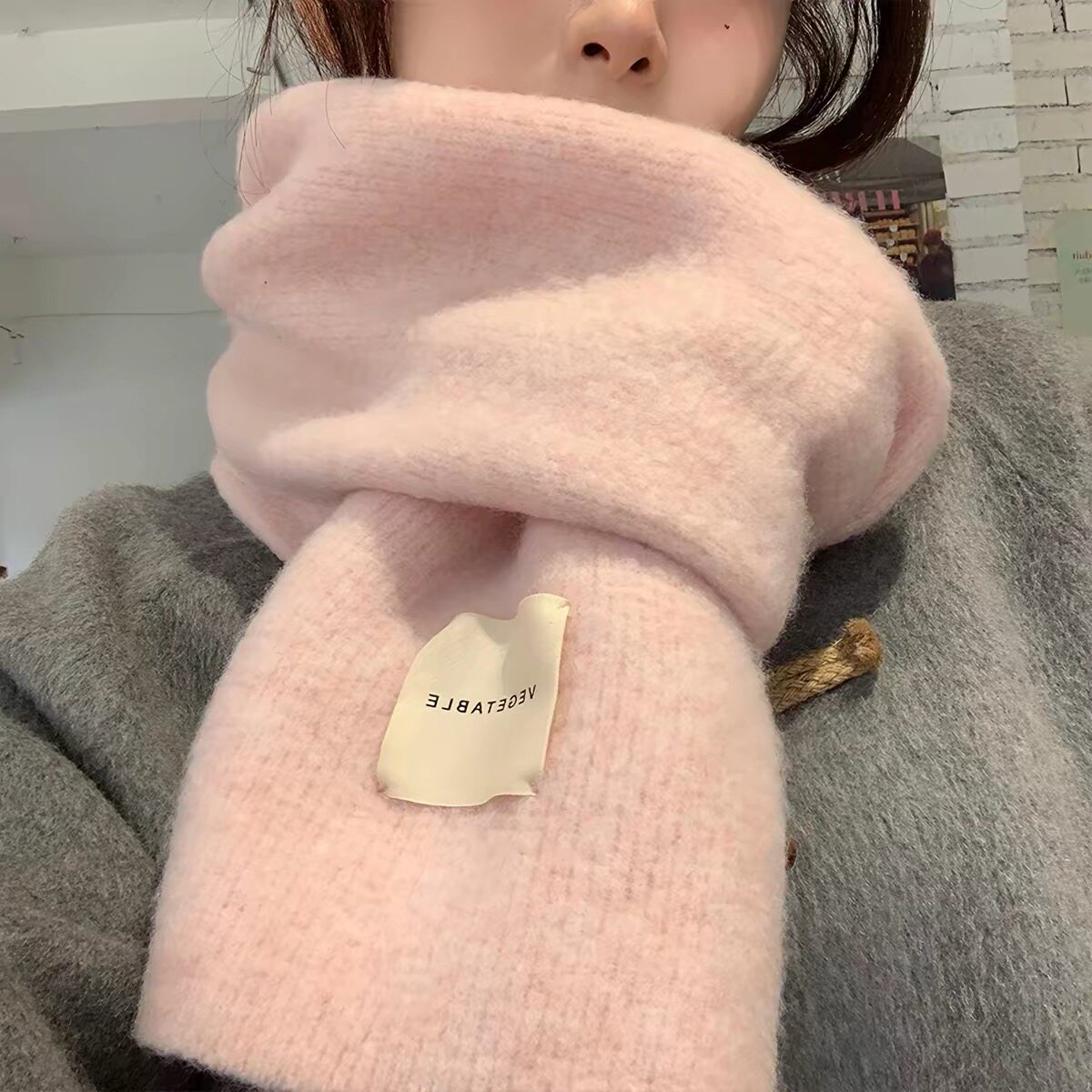 CDLM陈大刘芒 含咩毛软糯粉色围巾女韩系氛围感保暖护颈针织围脖