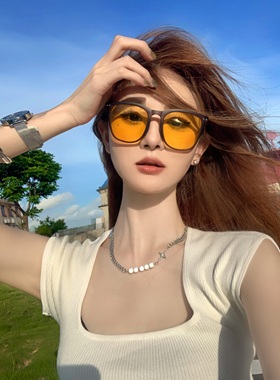 CDLM陈大刘芒 折叠墨镜女高级感ins防紫外线强光大脸显瘦太阳眼镜