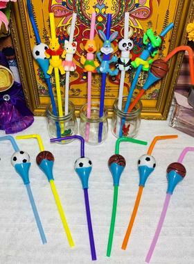 泰国新款立体卡通吸管白色黄色蓝色足球篮球可爱