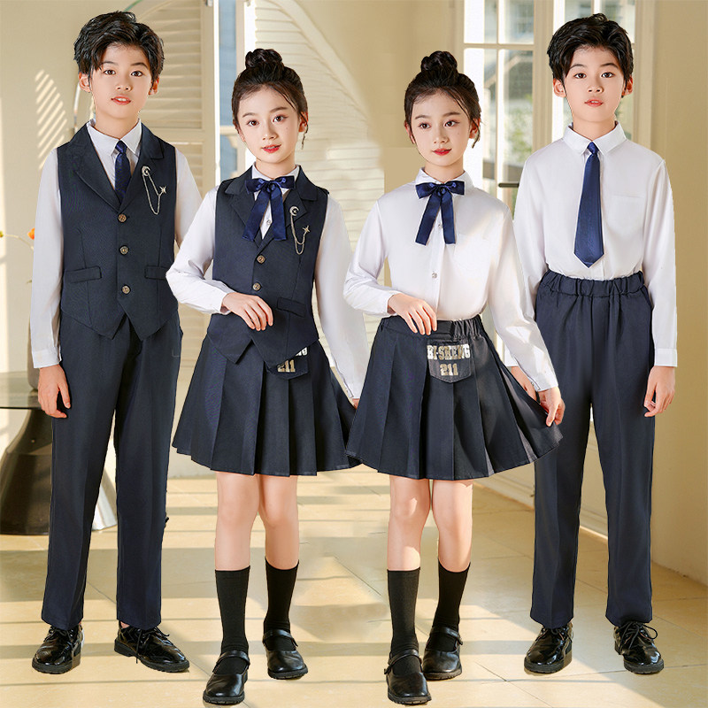 新款儿童合唱团演出服英伦风马甲套装小学生诗歌朗诵演讲比赛礼服