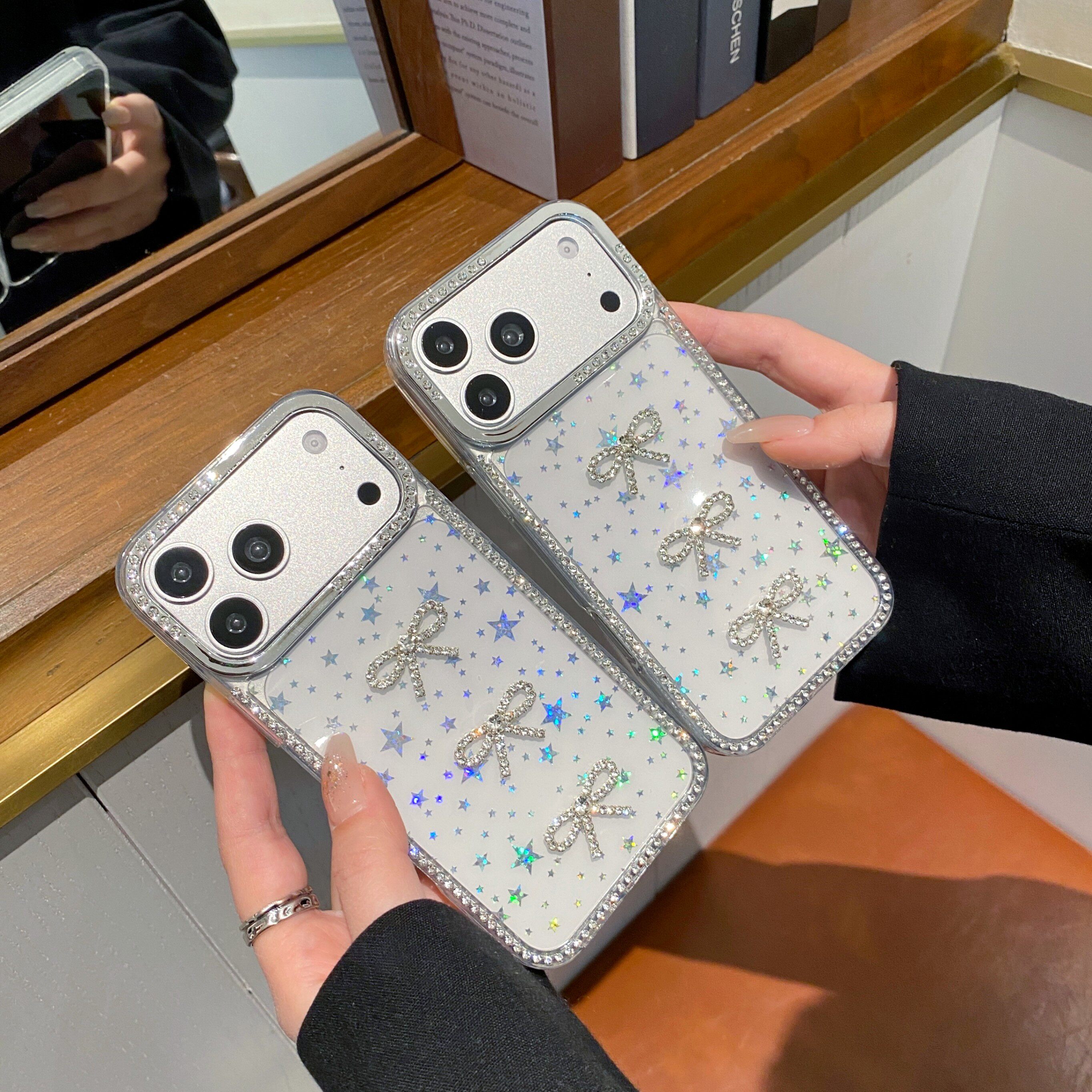 新款蝴蝶结带钻镭射星星苹果17promax手机壳iPhone16Pro透明防摔保护套14/13简约高级感网红苹果Air女2026潮