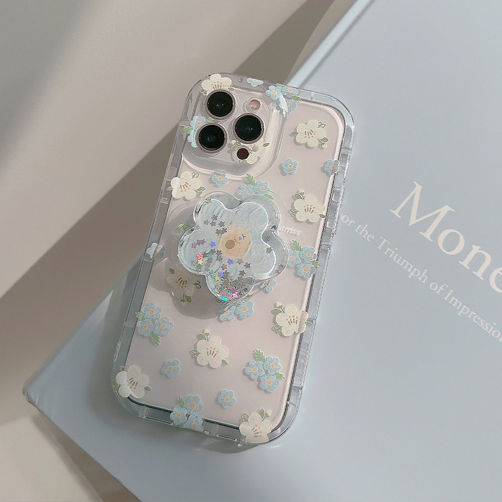 苹果手机壳蓝色小碎花适用iPhone15promax手机套流沙新款苹果14女12透明小清新ins日韩文艺全包防摔软壳保护