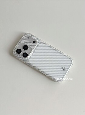 ●eatnoodle透明圆气囊白色条纹ins双层高级设计适用于苹果iPhone17ProMax/16Pro/15/13亮面软边防摔手机壳