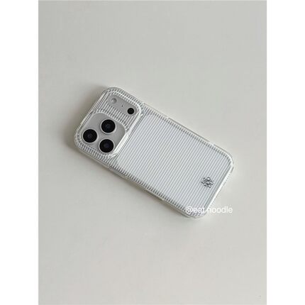 ●eatnoodle透明圆气囊白色条纹ins双层高级设计适用于苹果iPhone17ProMax/16Pro/15/13亮面软边防摔手机壳