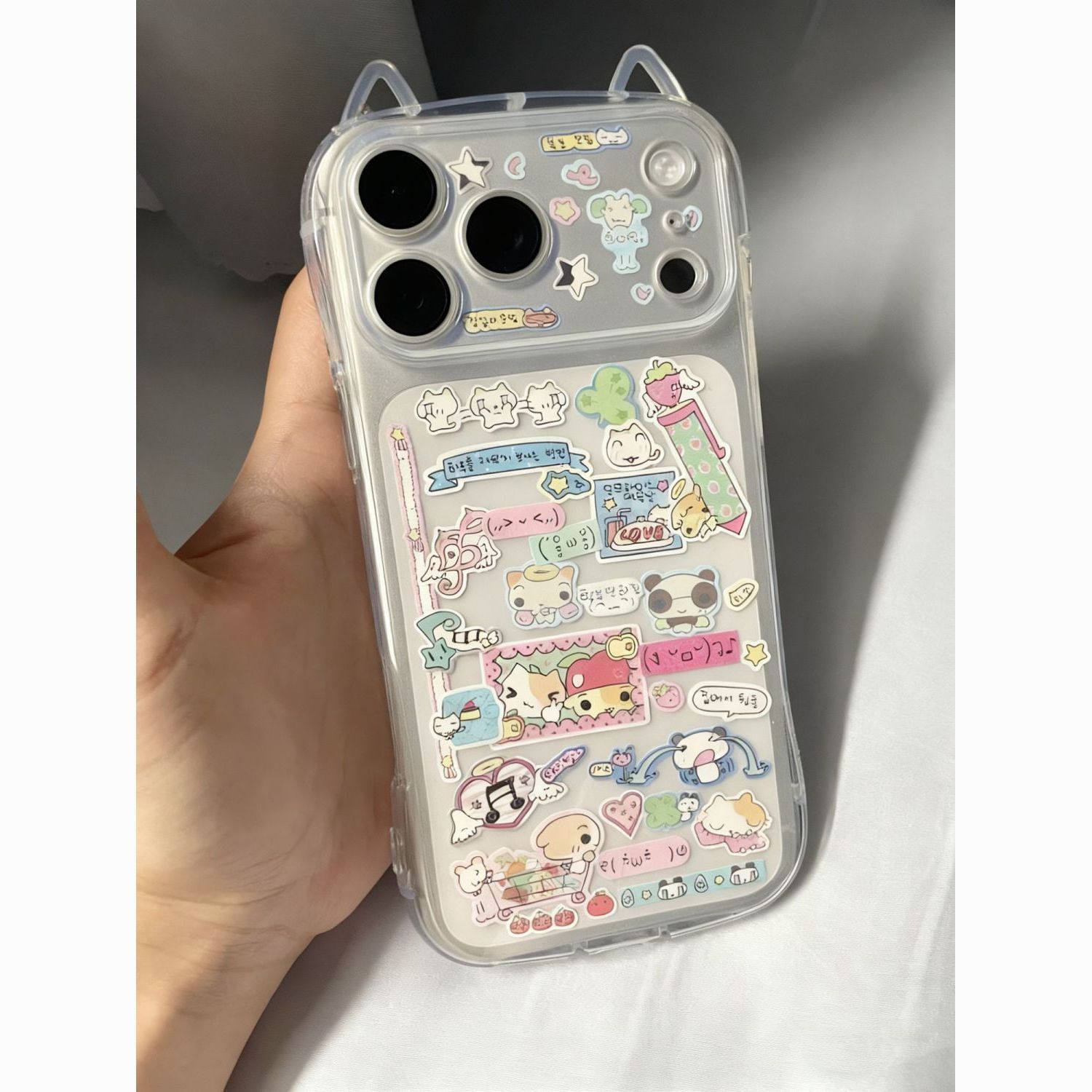 立体猫耳朵涂鸦小插画手机壳适用iPhone17promax苹果16pro透明15plus日系萌卡通软壳13/14简约可爱少女心防摔