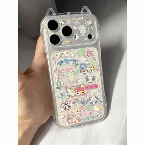 立体猫耳朵涂鸦小插画手机壳适用iPhone17promax苹果16pro透明15plus日系萌卡通软壳13/14简约可爱少女心防摔