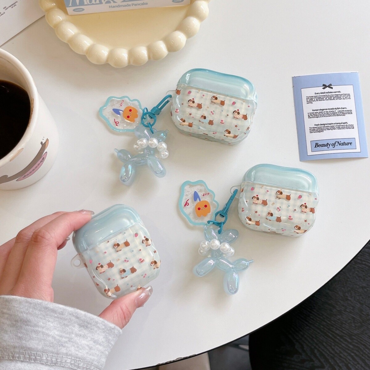 蓝底腊肠狗狗苹果耳机壳新款ins可爱卡通格纹适用airpods4蓝牙耳机保护套airpods1/2/3透明创意少女心