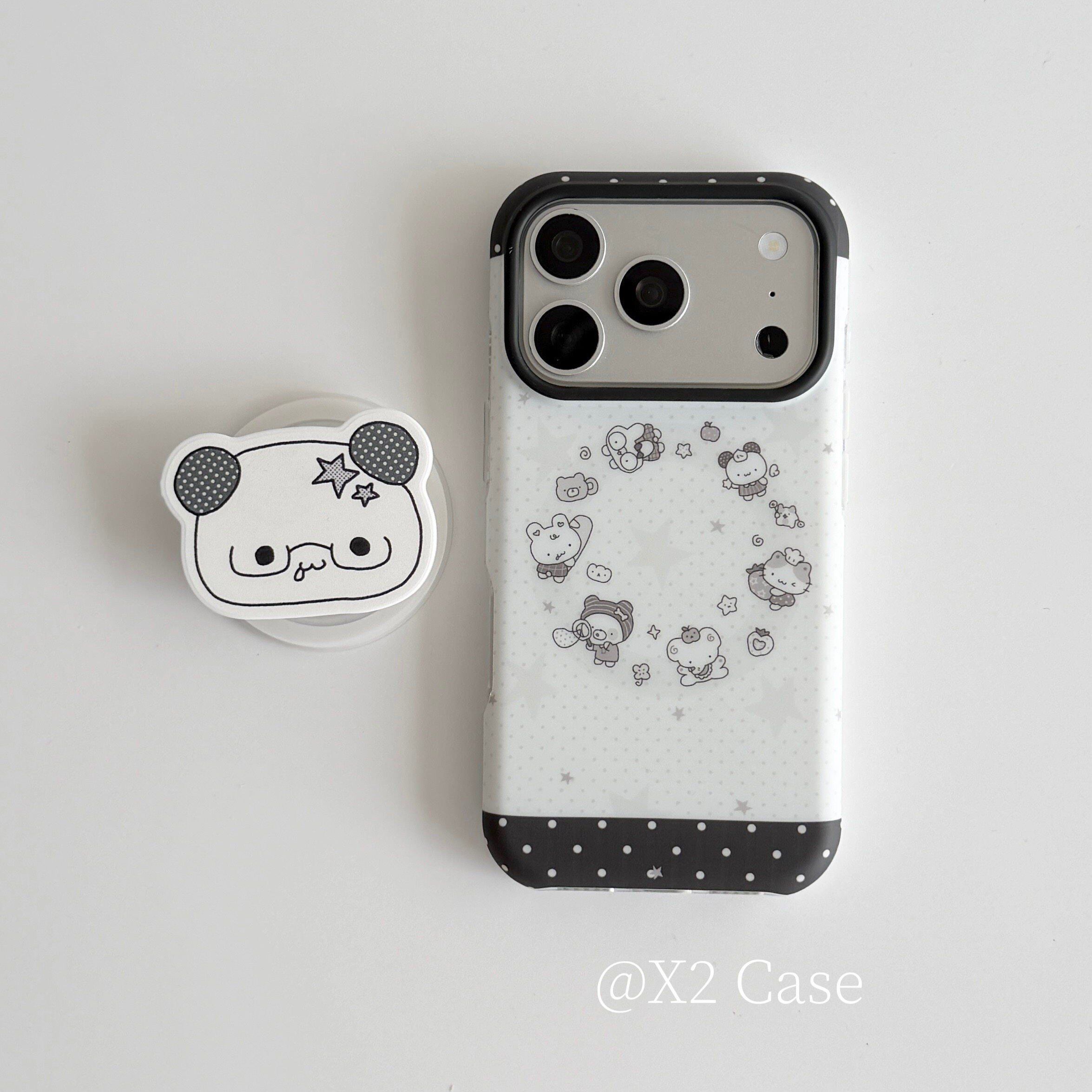 X2 Case日系软萌可爱古早波点一圈小熊猫咪磁吸15pro适用17苹果16Pro Max手机壳iphone17pro新款14保护套全包