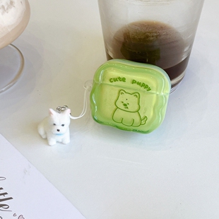 透绿可爱西高地挂件苹果耳机壳新款适用airpods4代蓝牙保护套苹果1/2/3无线耳机壳简约高级感少女心保护套软