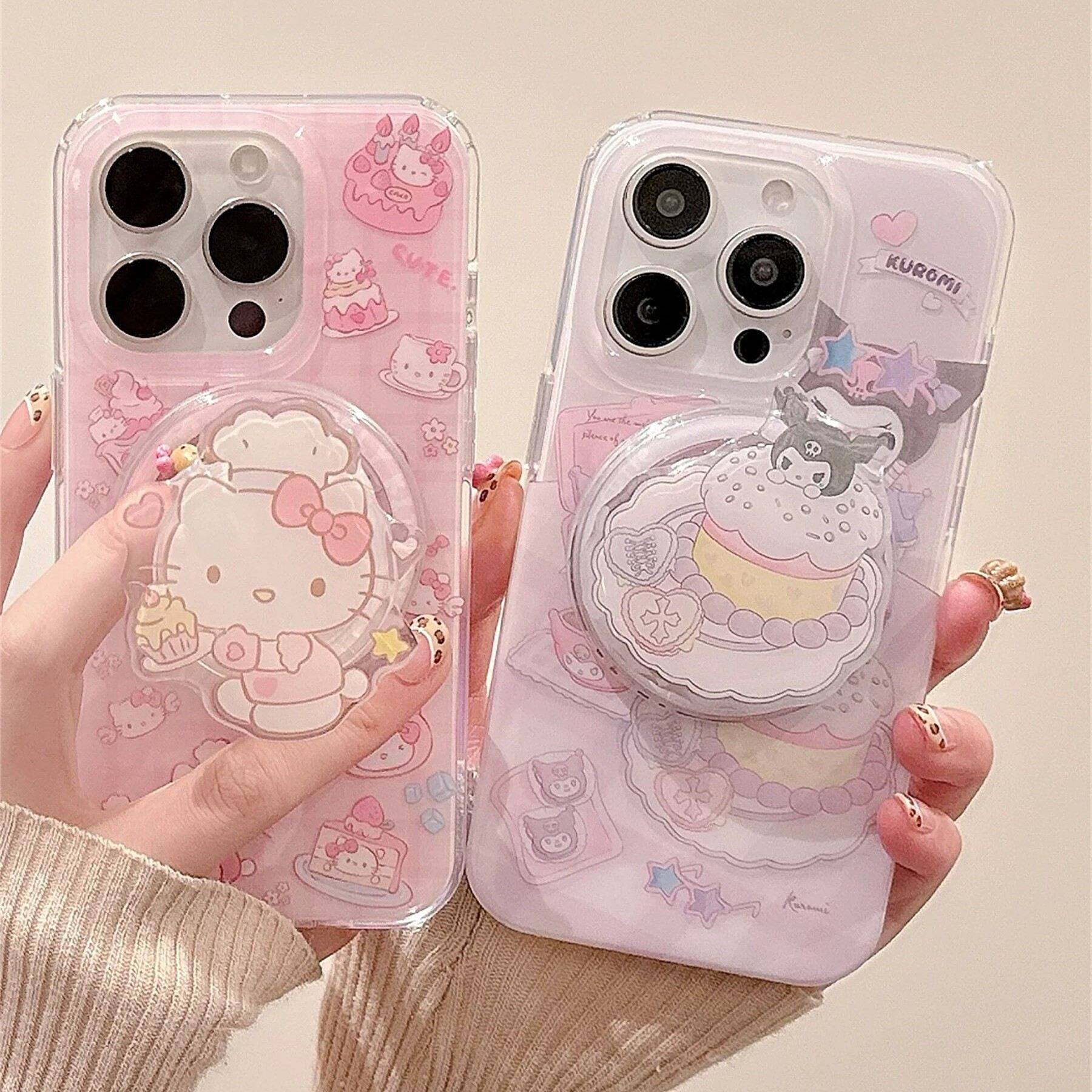 磁性支架适用于iPhone16手机壳iPhone 15女性13/12甜点凯蒂猫黑美可爱防摔11Promax全包S/Xr硅胶7/8软壳女生