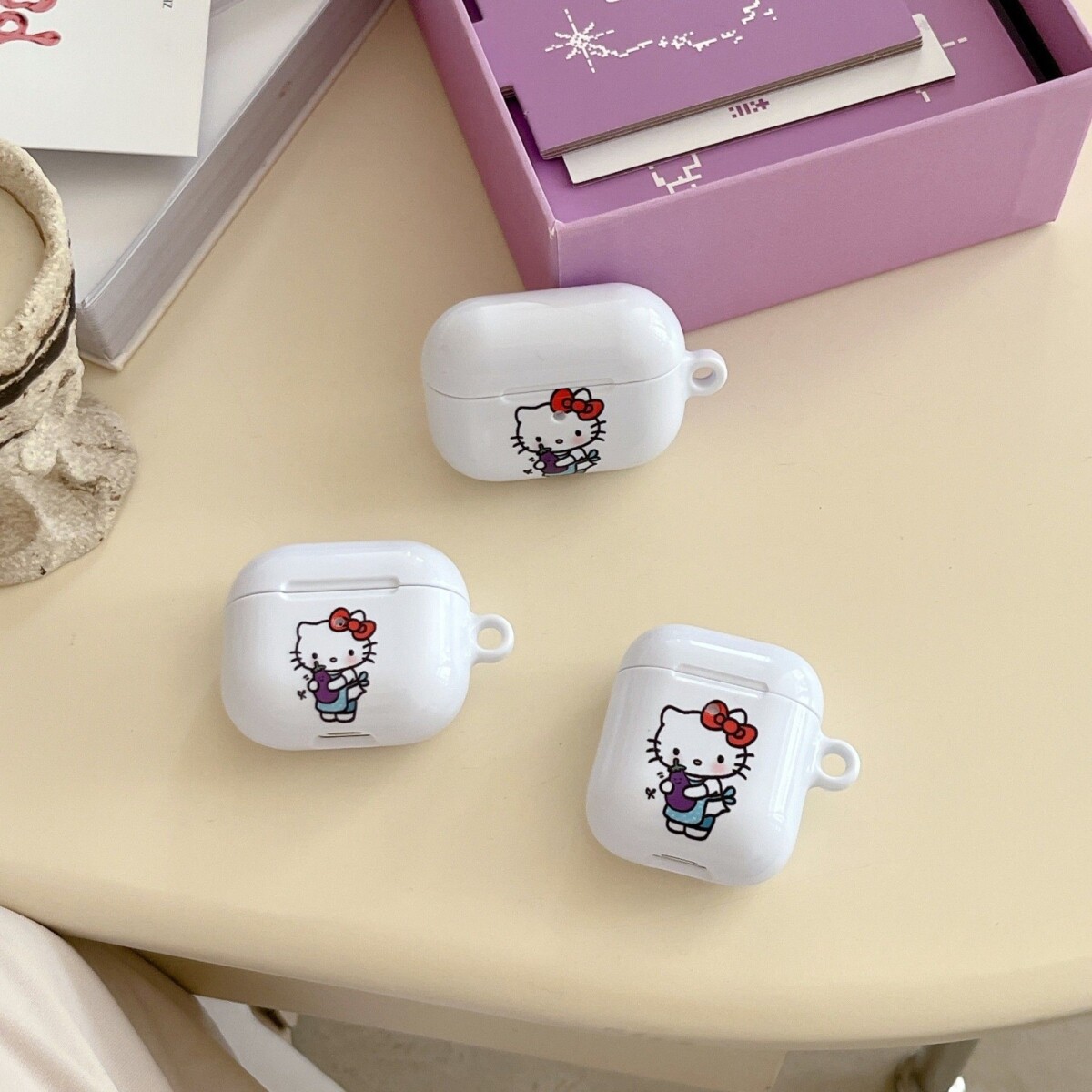苹果耳机壳新款日韩ins风韩系可爱卡通趣味hellokitty茄子适用苹果airpods1/2/3