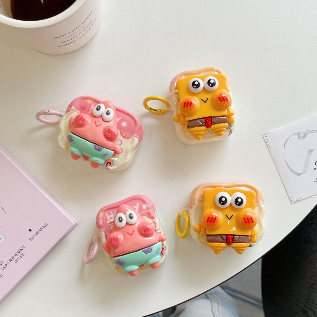 可爱卡通ins风苹果耳机壳新款适用AirPods4蓝牙保护套立体海绵宝宝派大星AirPods1/2代无线耳机壳简约小众女