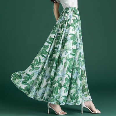 夏新款薄款垂感松紧腰时尚百搭时尚a字裙夏季溥款碎花ins仙女裙