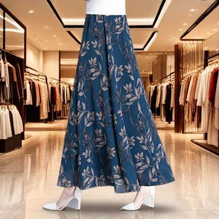 新款夏季洋气雪纺半身裙垂感小个子A字高腰印花遮胯雪纺半身裙女