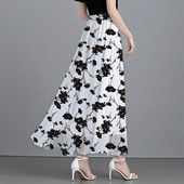 雪纺长裙遮肚子宽松印花松紧腰时尚 中长款 女士碎花高腰跳舞裙子