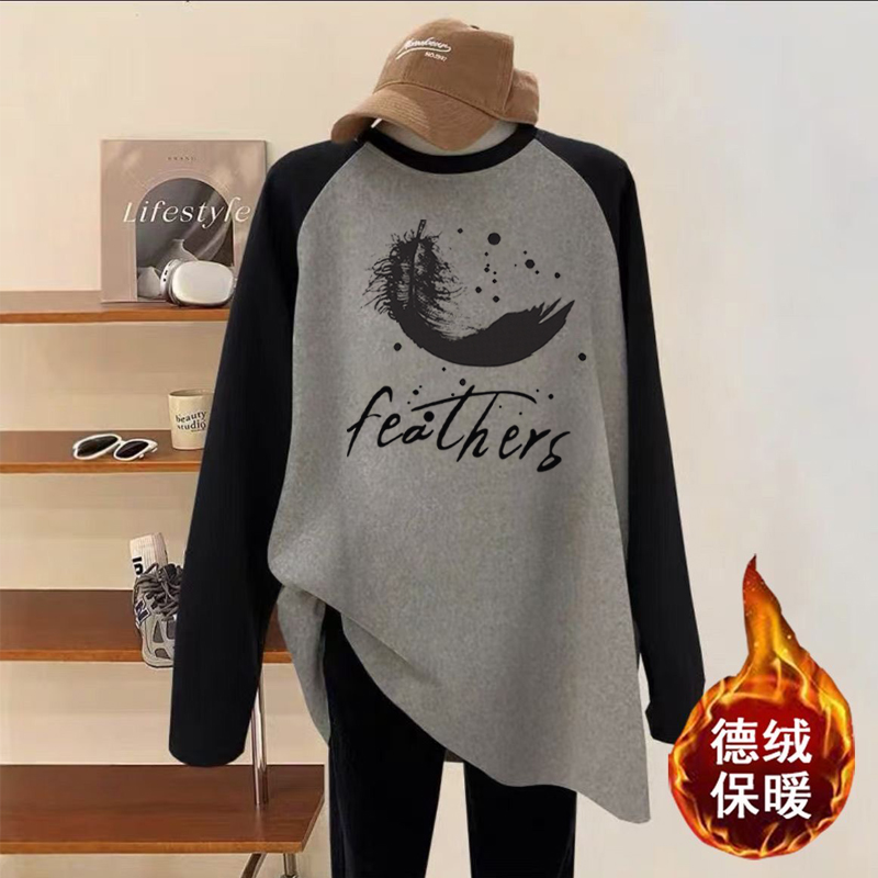 秋冬德绒内搭撞色韩版宽松显瘦遮肉打底衫中长款遮屁股内搭t恤女