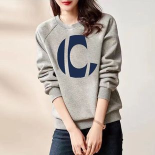 时尚 爆款 宽松套头外穿上衣潮 2023春秋冬流行新款 棉圆领卫衣女款