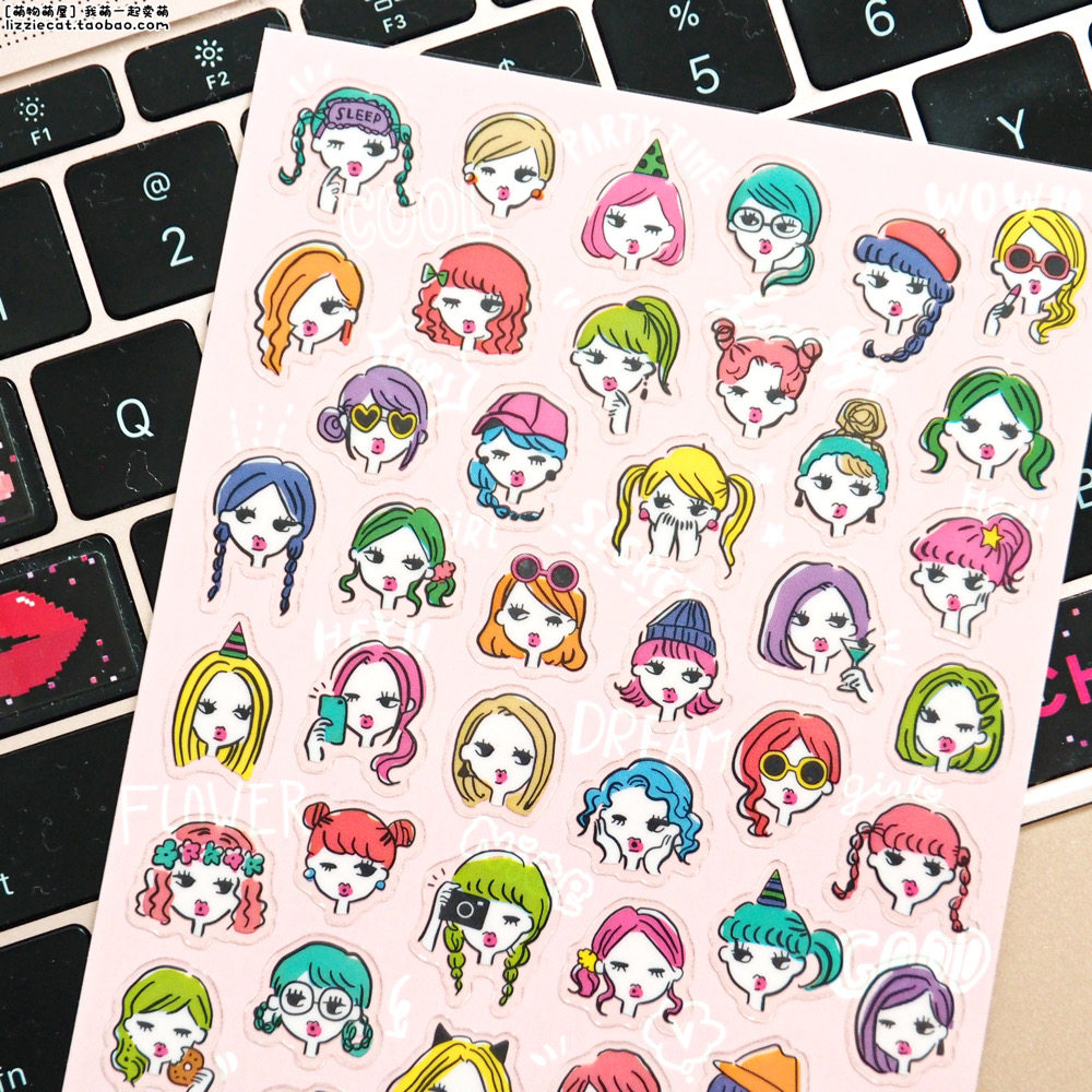 日本mw 可爱美少女头像时尚流行发型ootd 手帐透明pvc装饰diy贴纸