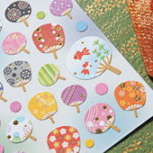 日本mw日式 夏日和风纸扇子圆扇团扇和服配饰手帐日记儿童贴纸画