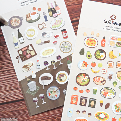 韩国suatelier西餐牛扒红酒轻食沙拉牛油果手帐日记装饰diy贴纸画