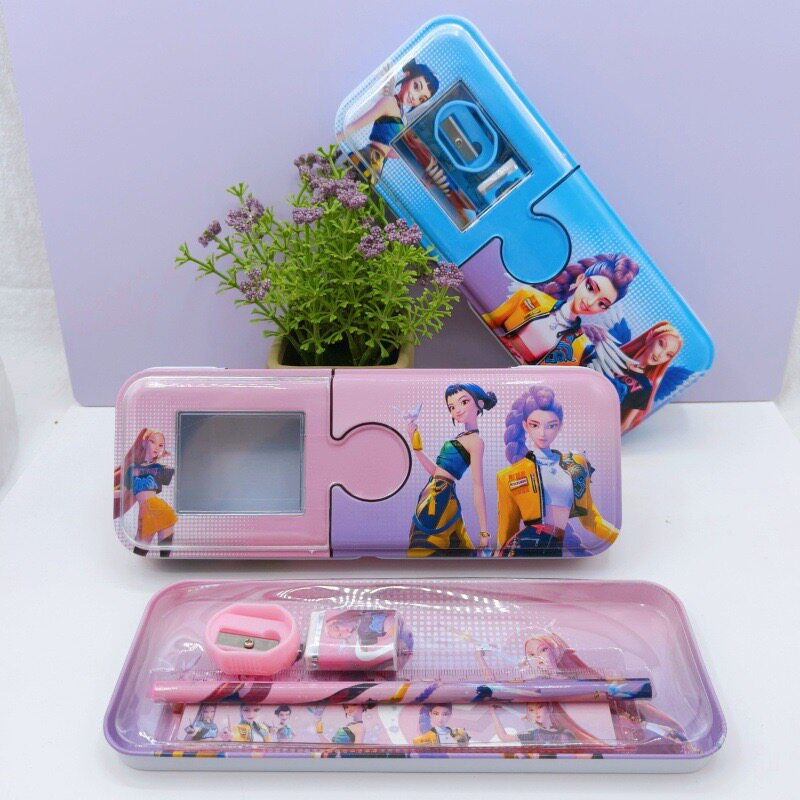 猎魔女团铁笔盒套装双层铅笔盒小学生文具盒套装儿童学习文具礼盒