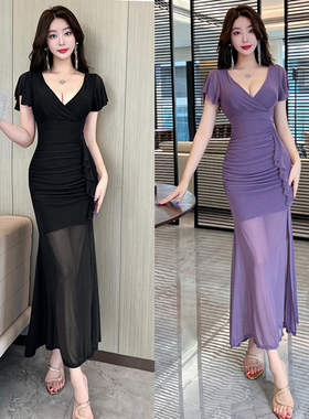 夜总店性感连衣裙减龄2025新款紫色足疗按摩SPA足浴技师工作服女