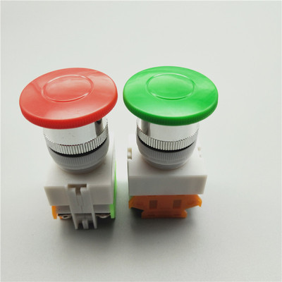 22MM孔径LAY37-11M Y090蘑菇头点动复位平头按钮开关一开一闭