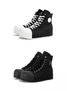ROCKSTA X FVVO2.0黑白双色薄底高邦内增高帆布鞋靴子