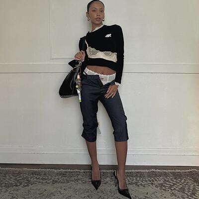 铆钉绑带ROCKSTA修身包臀西裤